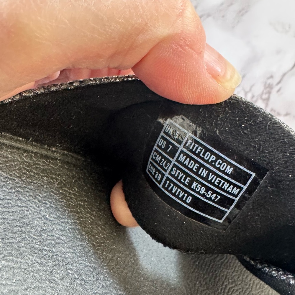 FitFlop Lulu Lustra Cross Slide Wedge silver/black Sandal Sz 7 - Picture 3 of 12
